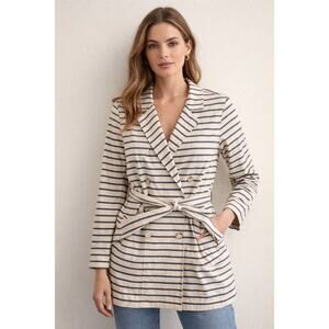 Market & Spruce Striped Belted Trench Jacket Preppy Classic Size Large